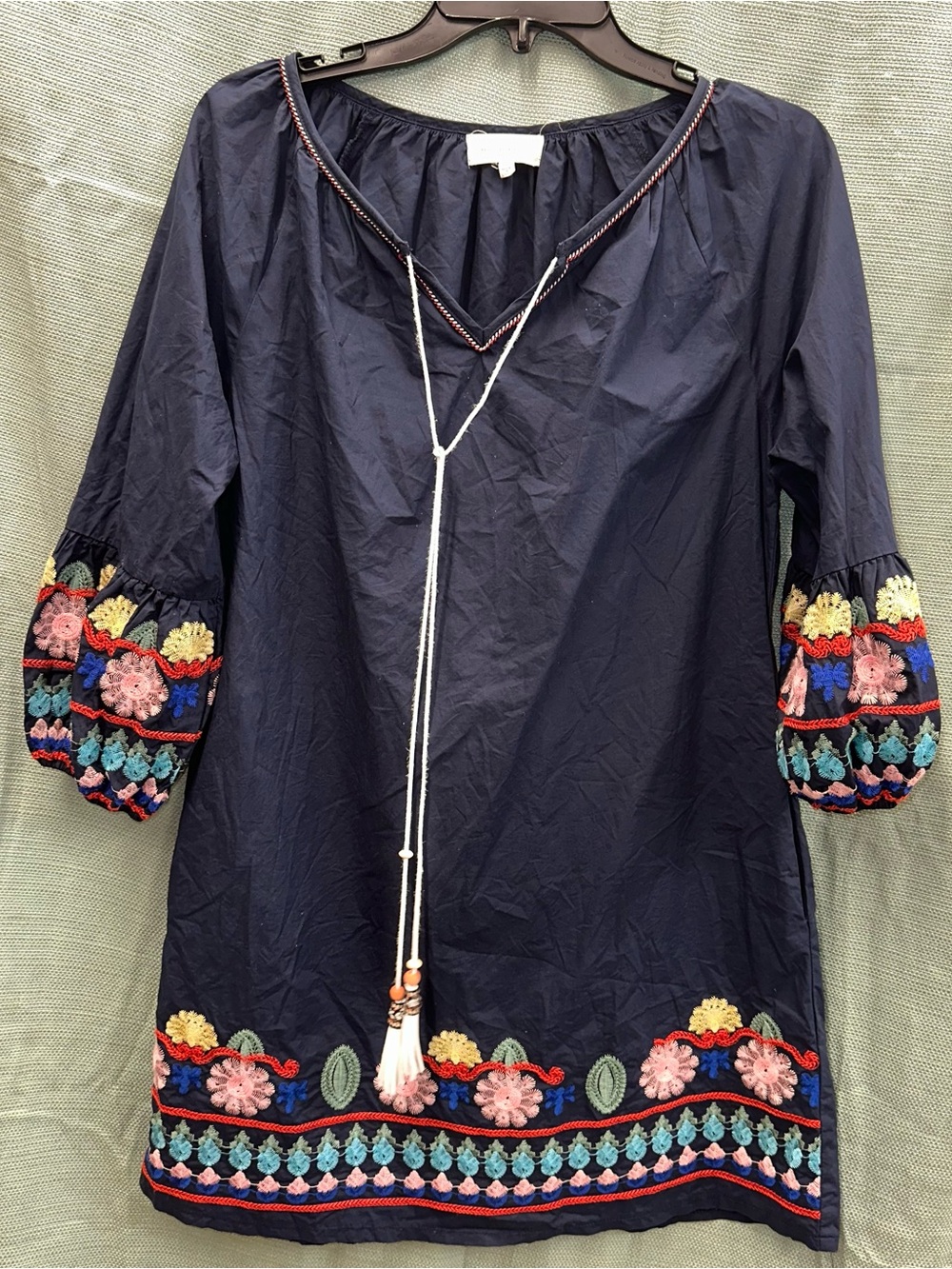 MELLODAY Navy Blue Embroidered Mini Dress with Multicolor Floral Trim
